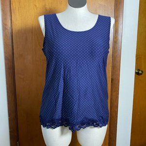 EUC Chico's sz 3 (16/18 XL) Dark Blue Polka Dot Lace Hem Microfiber Tank